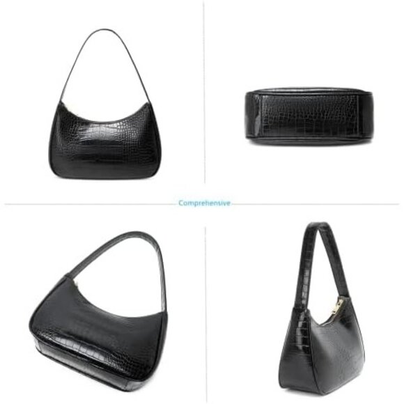 Women’s Black 2 Cute Hobo Tote Handbag Mini Clutch Purse with Zipper Closure - Picture 6 of 7